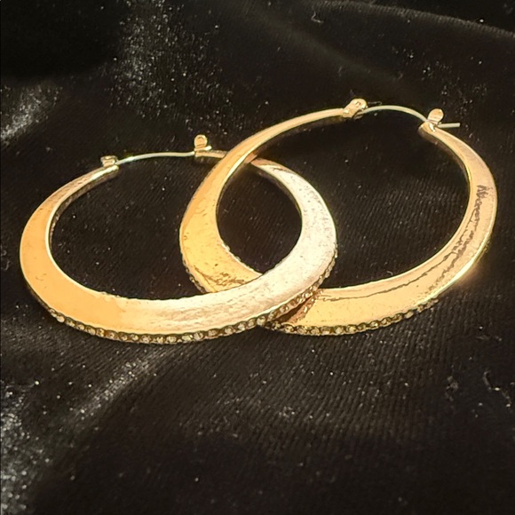 3/$20 Gold Hoop Earrings with  Rhinestone Accents - Picture 4 of 4